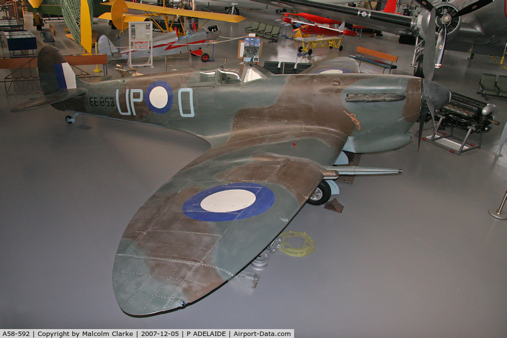 A58-592, 1942 Supermarine 349 Spitfire F.Vc C/N WASP/20/484, Supermarine Spitfire Vc at the South Australian Aviation Museum, Port Adelaide, South Australia.