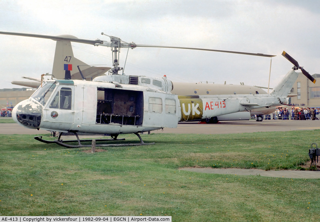 AE-413, 1973 Bell UH-1H Iroquois C/N 13560, Argentine Army Bell UH-1H (c/n 13560). Captured by British forces during the Falklands war.