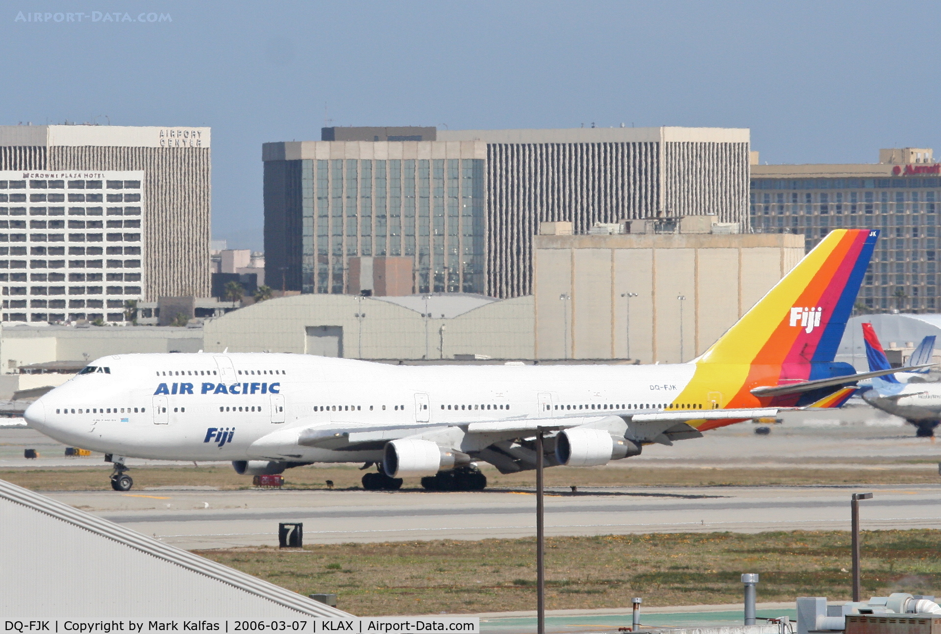 DQ-FJK, 1989 Boeing 747-412 C/N 24064, Air Pacific Boeing 747-412, rolling out on 25L KLAX.