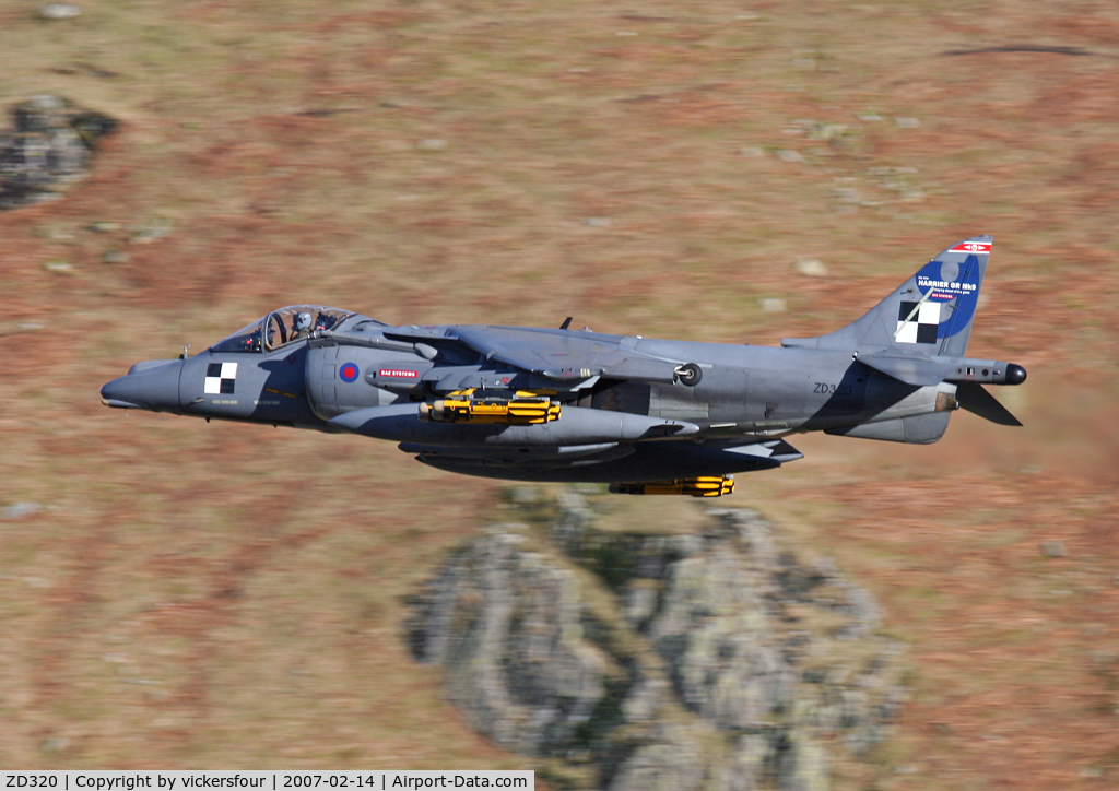 ZD320, British Aerospace Harrier GR.9 C/N 512043/P1, BAE Systems Warton Harrier GR9 (c/n 41H/512043). Operated by the BAE Trials Flight. Dunmail Raise, Cumbria.