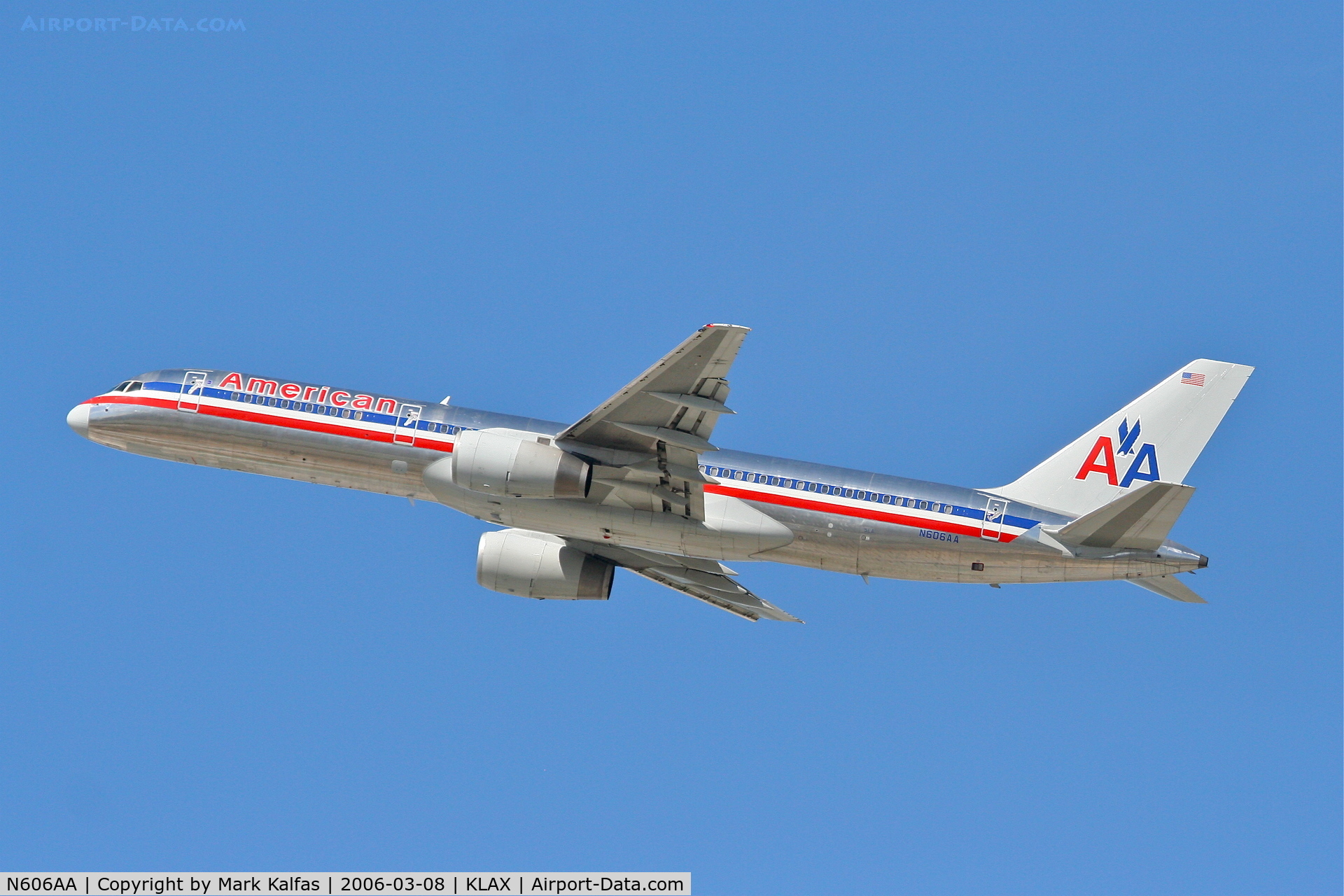 N606AA, 1996 Boeing 757-223 C/N 27057, American Airlines Boeing 757-223, 25R departure KLAX.