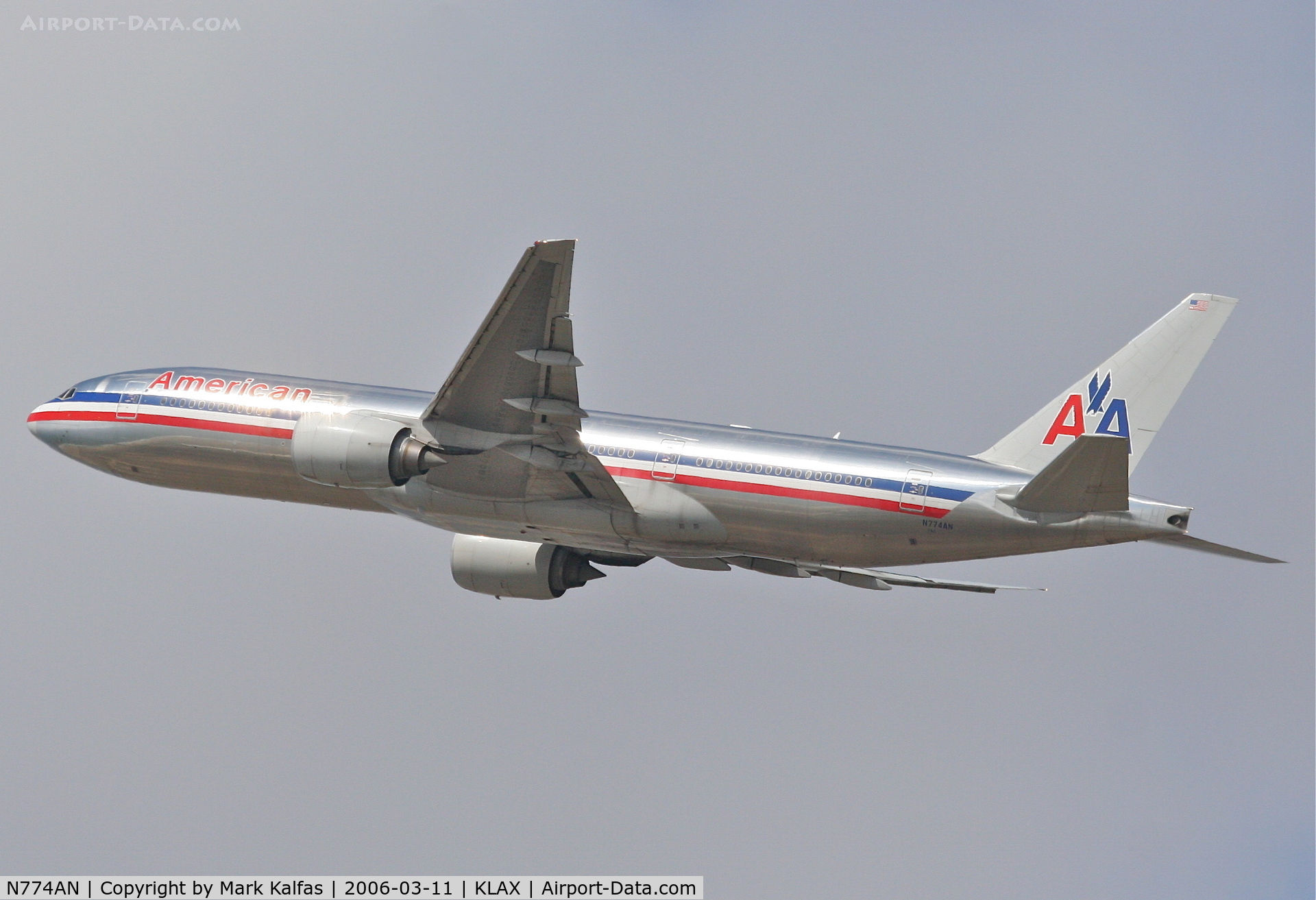 N774AN, 1999 Boeing 777-223 C/N 29581, American Airlines Boeing 777-223, 25R departure KLAX.