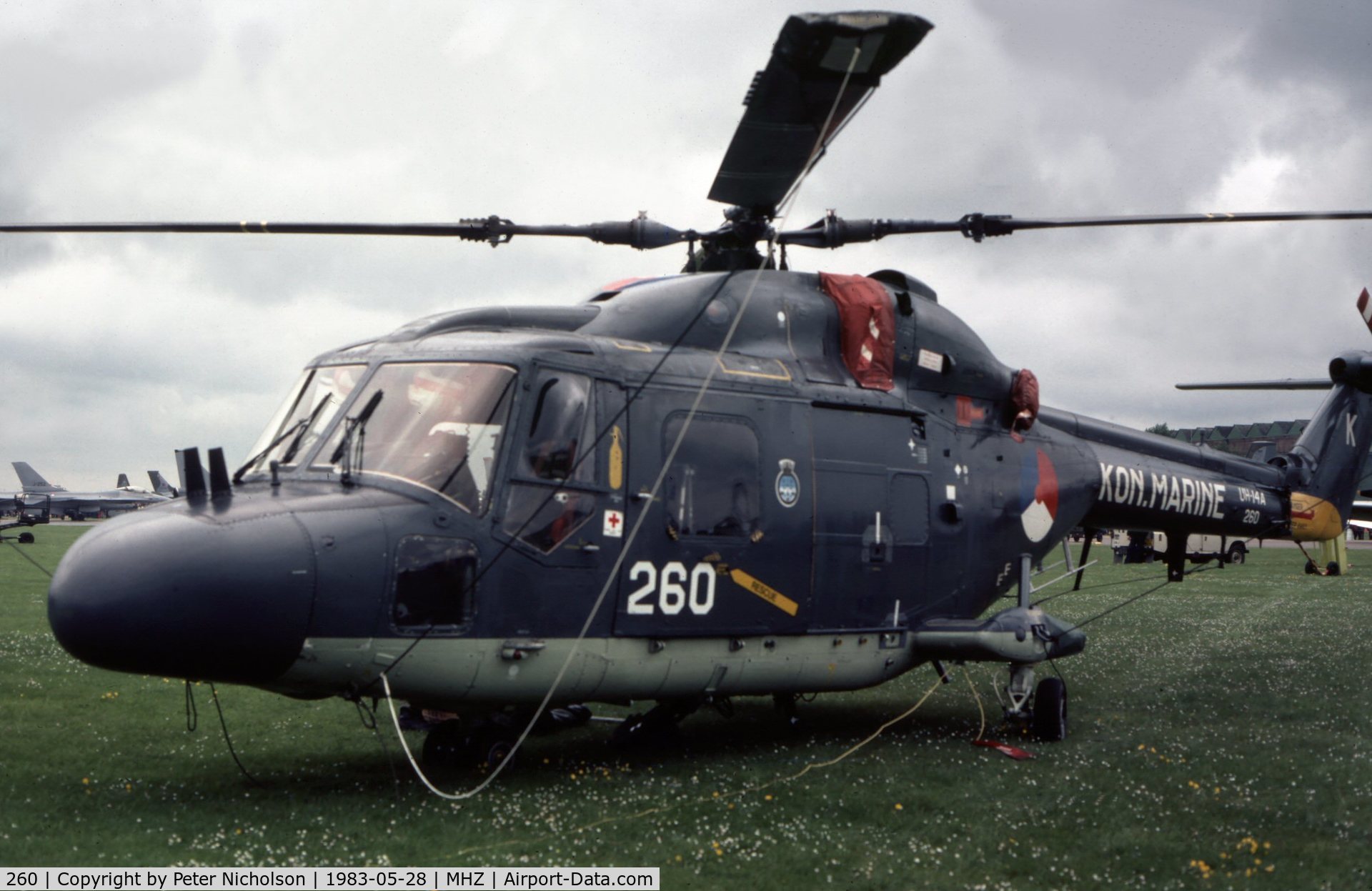 260, Westland SH-14D Lynx C/N 003, UH-14A Lynx of 7 Squadron Royal Netherlands Navy on display at the 1983 Mildenhall Air Fete.