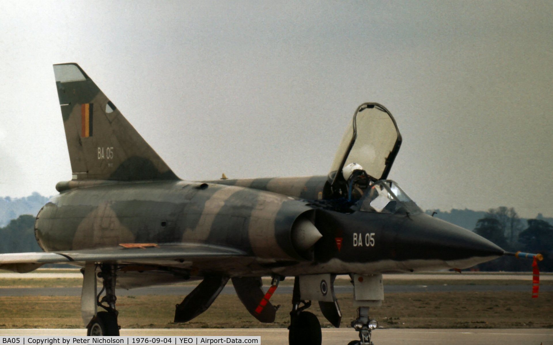 BA05, SABCA Mirage 5BA C/N 05, Mirage 5BA of 1 Squadron Belgian Air Force at the 1976 Yeovilton Air Day.