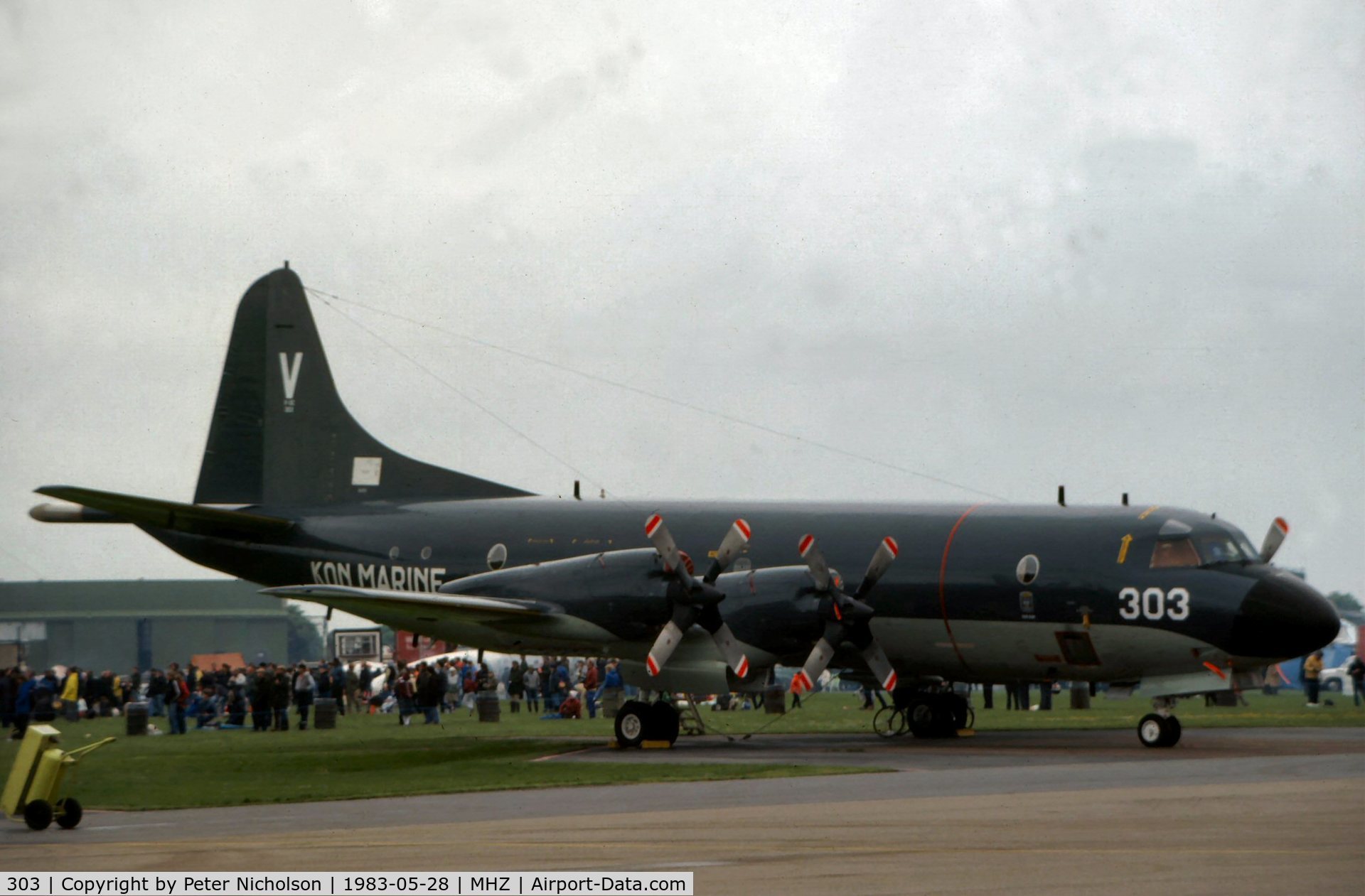 303, Lockheed P-3C Orion C/N 285E-5745, P-3C Orion of 320 Squadron Royal Netherlands Navy on display at the 1983 Mildenhall Air Fete.