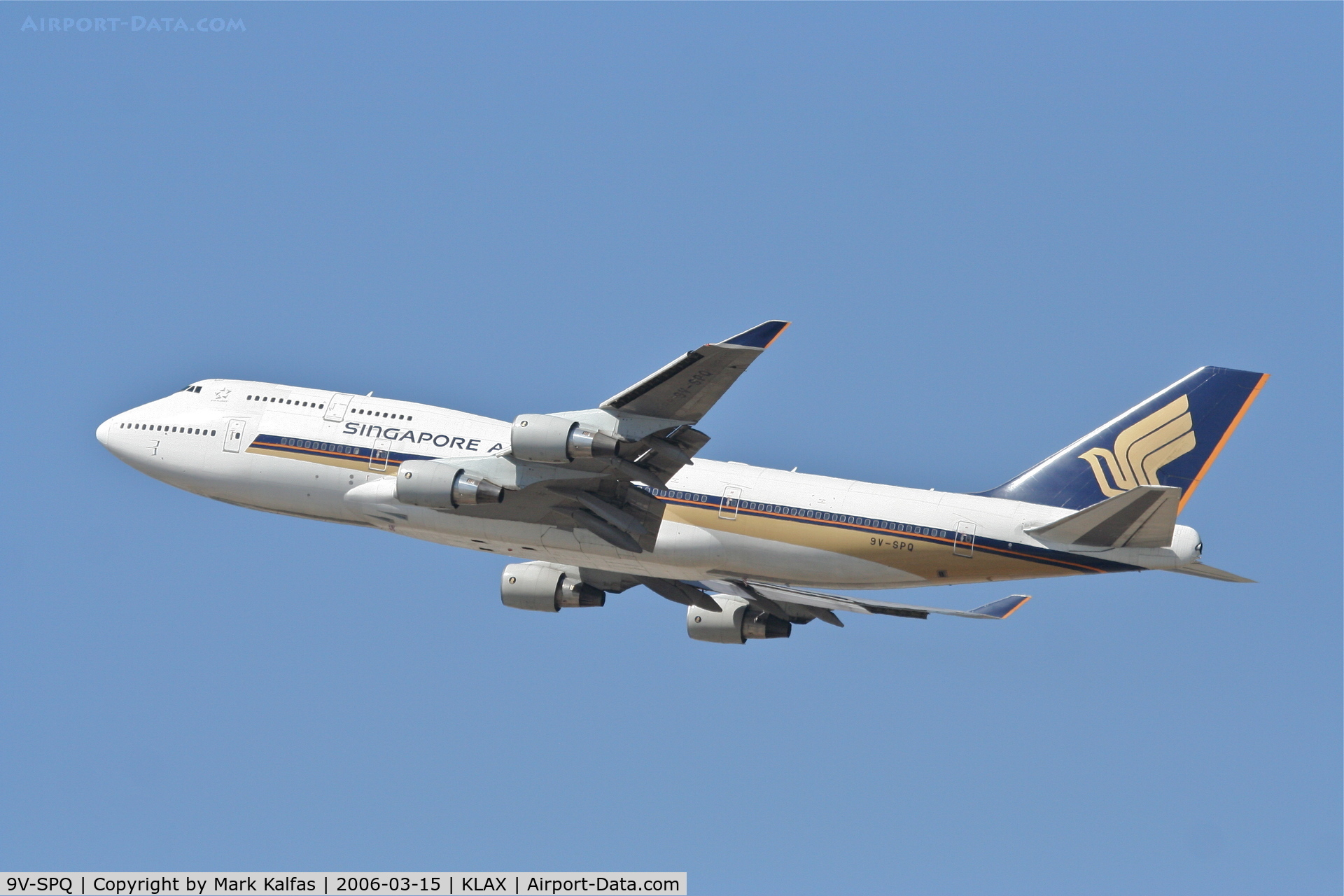9V-SPQ, Boeing 747-412 C/N 28025, Singapore Boeing 747-412,  25R departure KLAX.