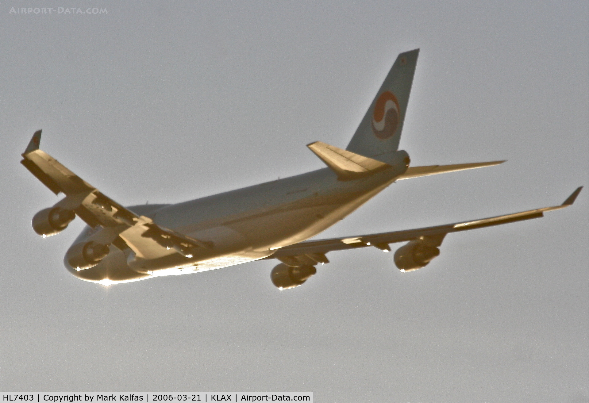 HL7403, 1998 Boeing 747-4B5F/SCD C/N 26408, Korean Air Cargo 747-4B5F, 25L departure KLAX.