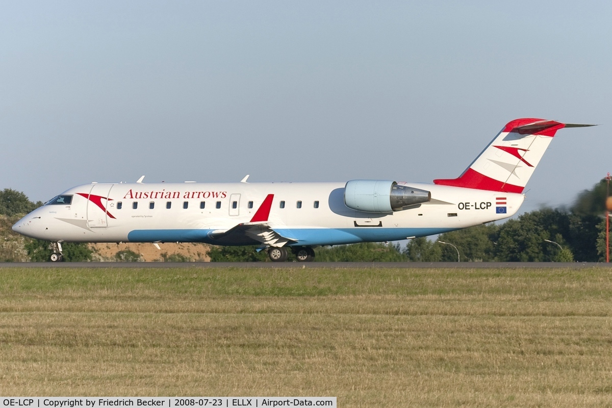 OE-LCP, 2001 Canadair CRJ-200LR (CL-600-2B19) C/N 7480, departing Luxembourg via RW06