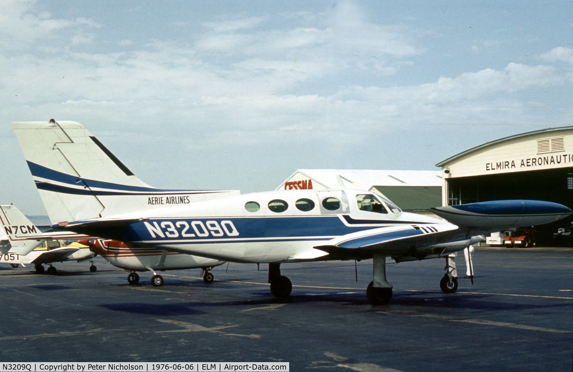 N3209Q, 1966 Cessna 402 C/N 402-0009, Cessna 402 of Aerie Airlines on the ramp at Chemung County Airport in the Summer of 1976.