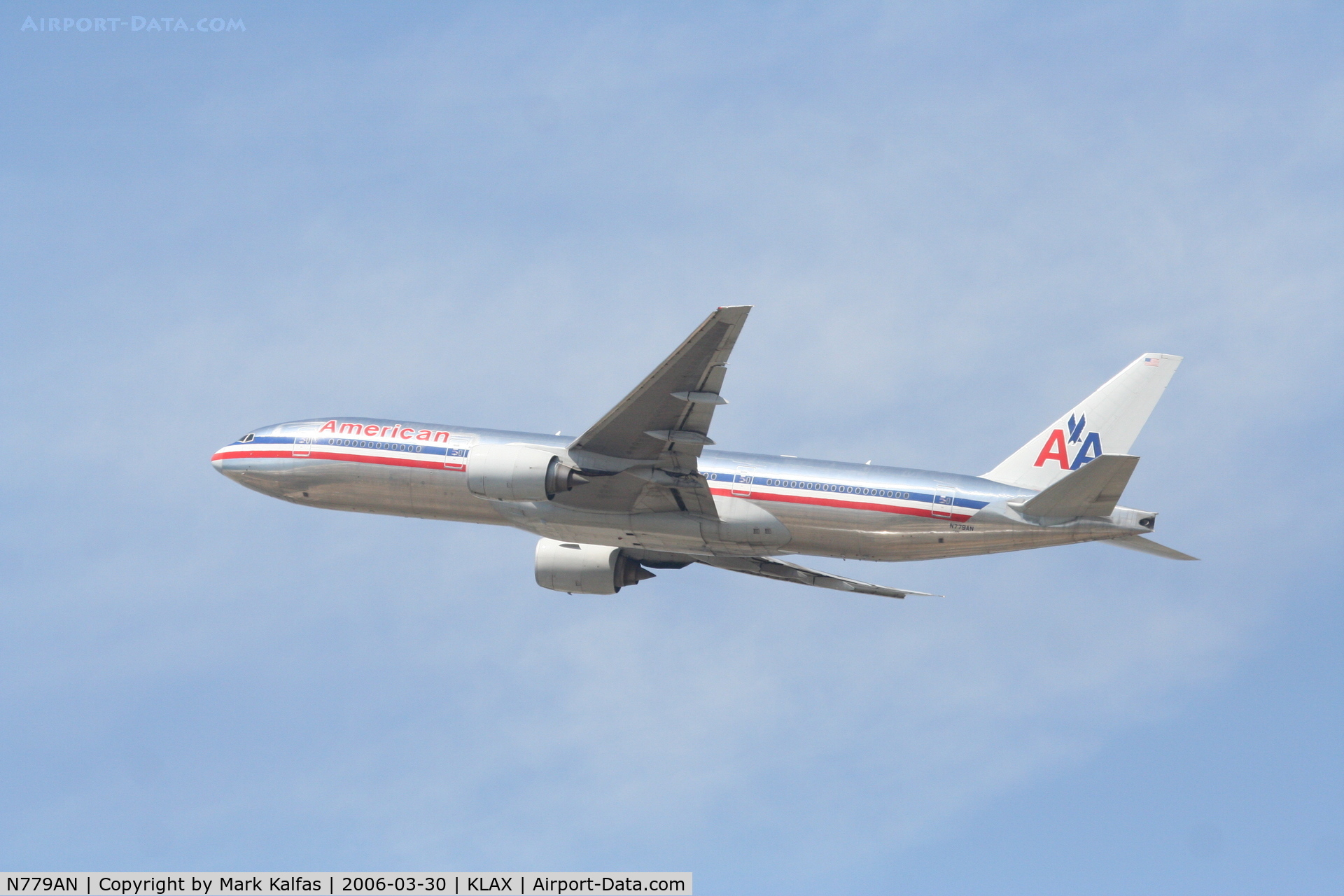 N779AN, 1999 Boeing 777-223 C/N 29955, American Airlines Boeing 777-223, 25R departure KLAX.