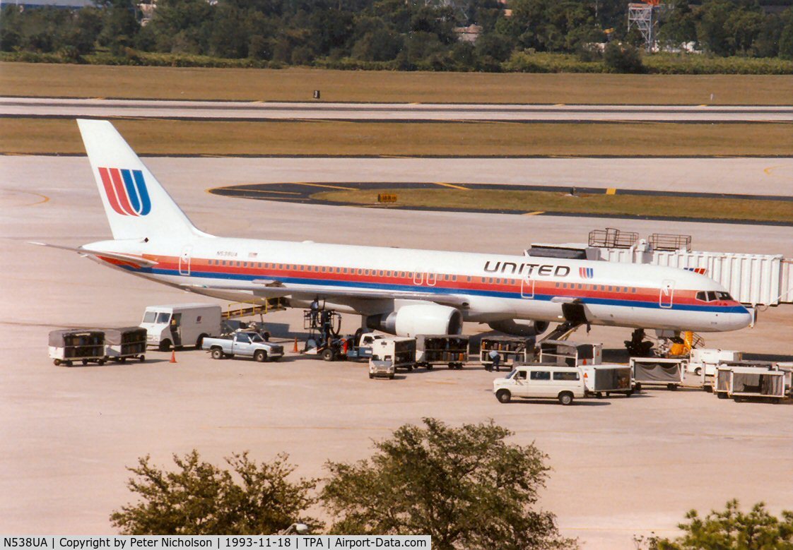 N538UA, 1991 Boeing 757-222(SF) C/N 25222, Boeing 757-222 of United Air Lines at Tampa in November 1993.