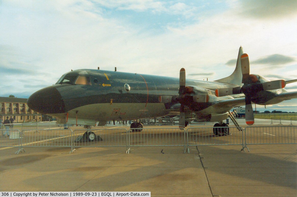 306, 1983 Lockheed P-3C Orion C/N 285A-5758, P-3C Orion of 320 Squadron Royal Netherlands Navy on display at the 1989 RAF Leuchars Airshow.