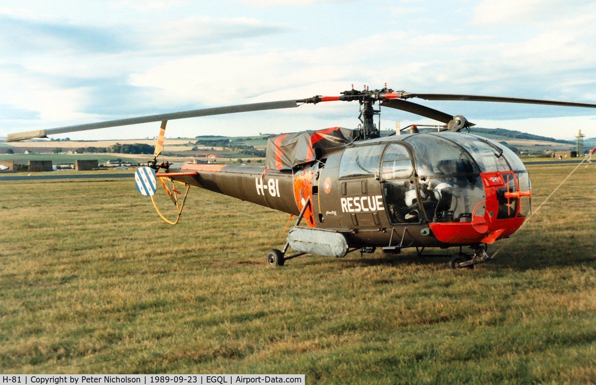 H-81, Sud SE-3160 Alouette III C/N 1381, Alouette II of the Royal Netherlands Air Force Search and Rescue Flight on display at the 1989 RAF Leuchars Airshow.