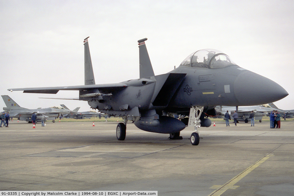 91-0335, 1991 McDonnell Douglas F-15E Strike Eagle C/N 1242/E200, McDonnell Douglas F-15E Strike Eagle at RAF Coningsby in 1994.