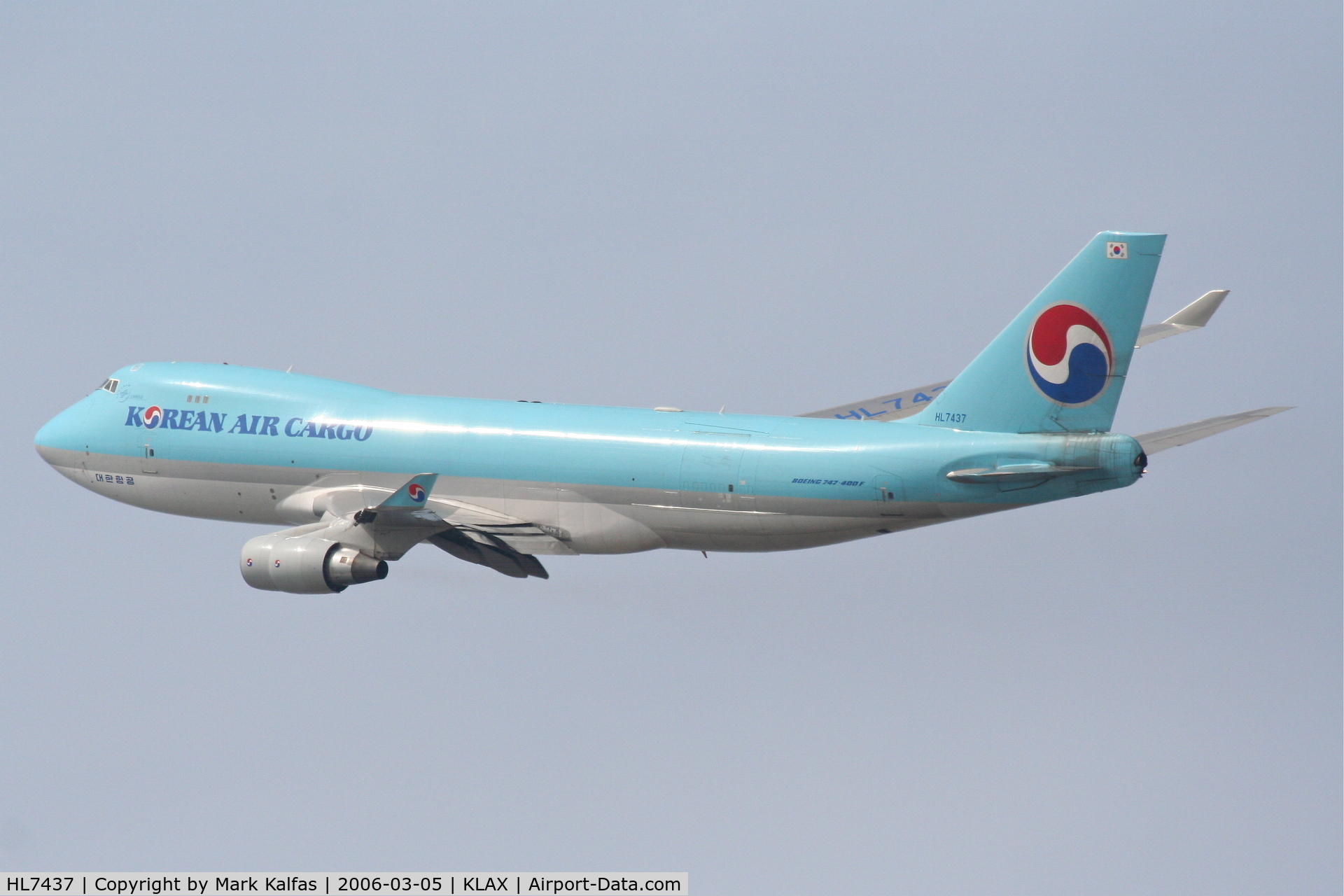 HL7437, 2003 Boeing 747-4B5F/SCD C/N 32808, Korean Air Cargo Boeing 747-4B5F (SCD), 25L departure KLAX.