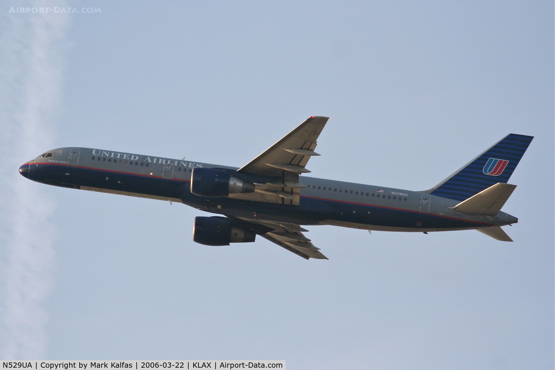 N529UA, 1991 Boeing 757-222 C/N 25019, United Airlines Boeing 757-222, N529UA RWY 25R departure KLAX.