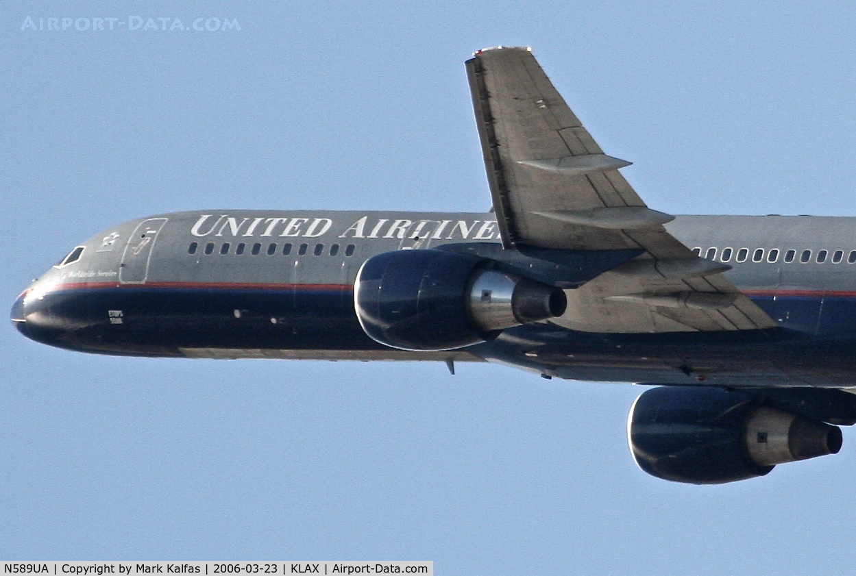 N589UA, 1997 Boeing 757-222 C/N 28707, United Airlines Boeing 757-222 , N598UA 25R departure KLAX.