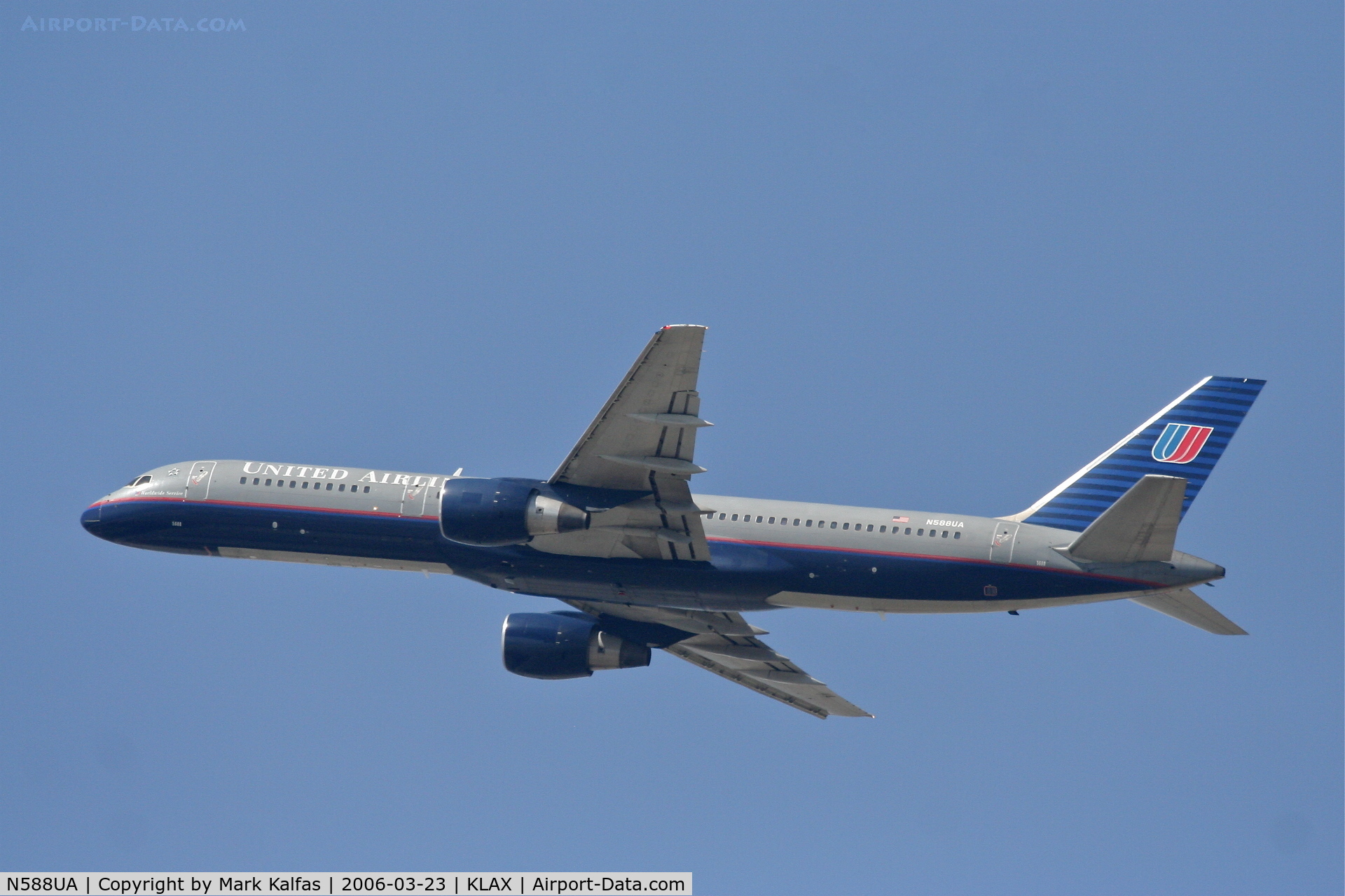 N588UA, 1993 Boeing 757-222 C/N 26717, United Airlines Boeing 757-222 , N588UA 25R departure KLAX.