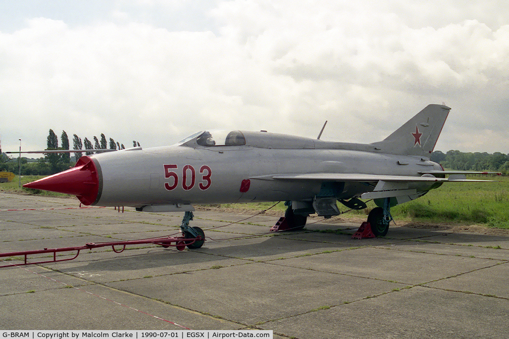 G-BRAM, 1966 Mikoyan-Gurevich MiG-21PF C/N 760503, Mikoyan-Gurevich MiG-21PF 503RED at North Weald in 1990.