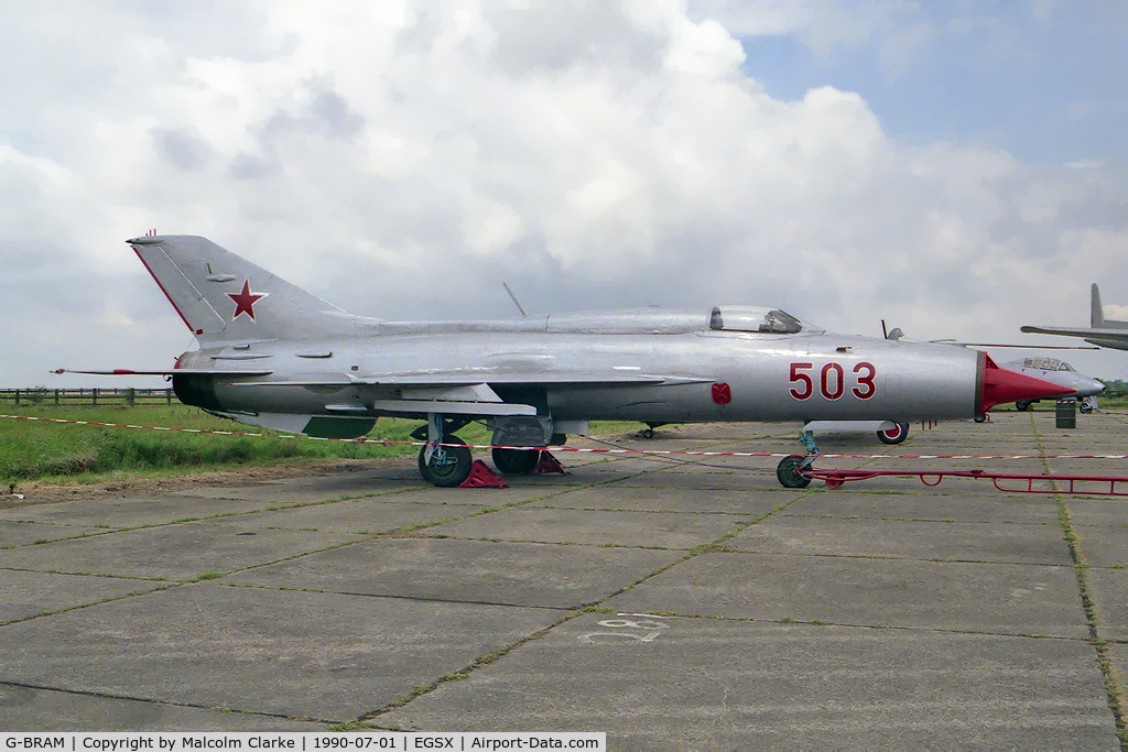G-BRAM, 1966 Mikoyan-Gurevich MiG-21PF C/N 760503, Mikoyan-Gurevich MiG-21PF 503RED at North Weald in 1990.
