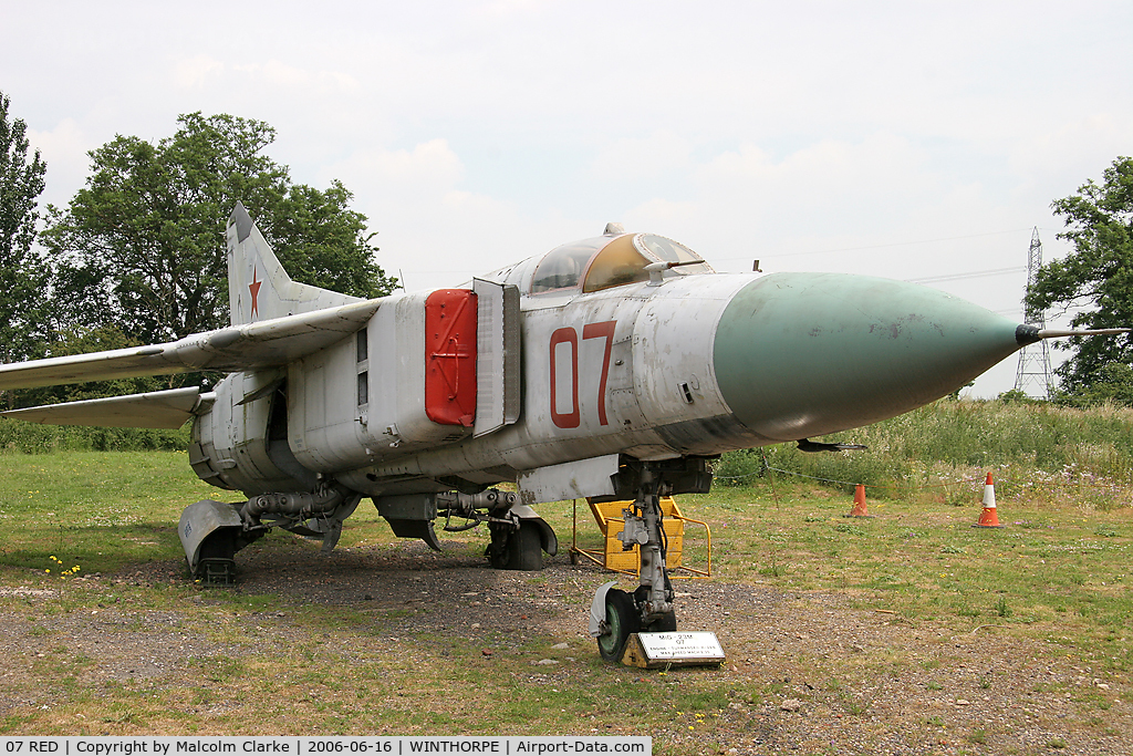 07 RED, Mikoyan-Gurevich MiG-23ML C/N 024003607, Mikoyan-Gurevich MiG-23ML at Newark Air Museum, Winthorpe, UK in 2006.