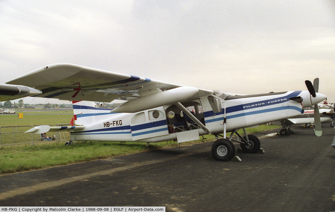 HB-FKG, 1988 Pilatus PC-6/B2-H4 Turbo Porter C/N 858, Pilatus PC-6/B2-H4 Turbo Porter at the 1988 Farnborough Airshow.