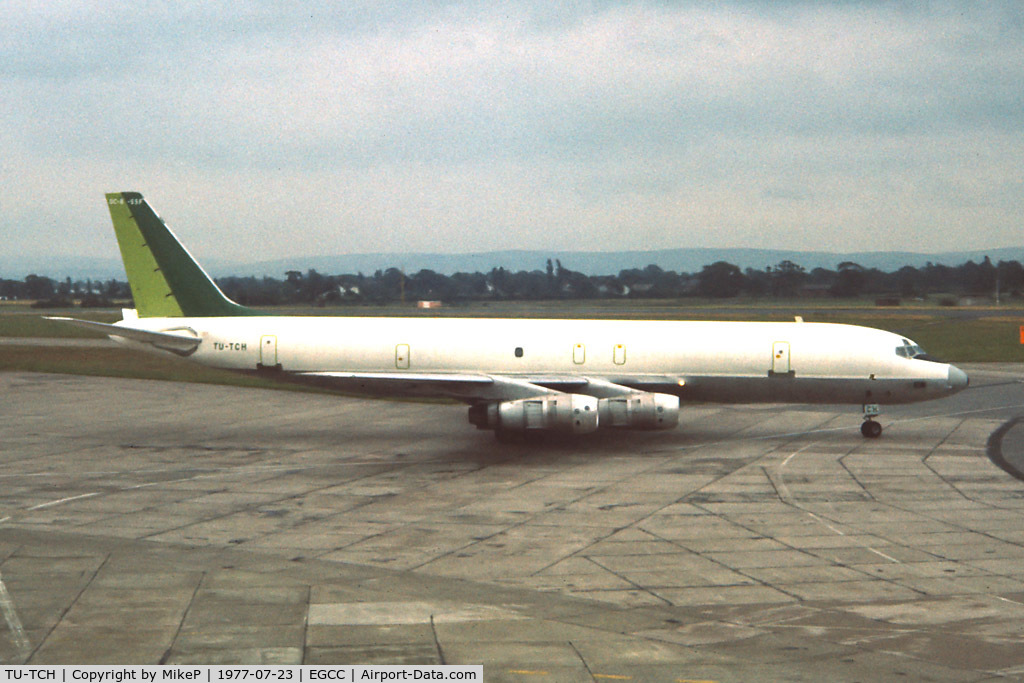TU-TCH, 1967 Douglas DC-8F-55 C/N 45883, One of a short series of DC-8 freight charters to Manchester in late July 1977.