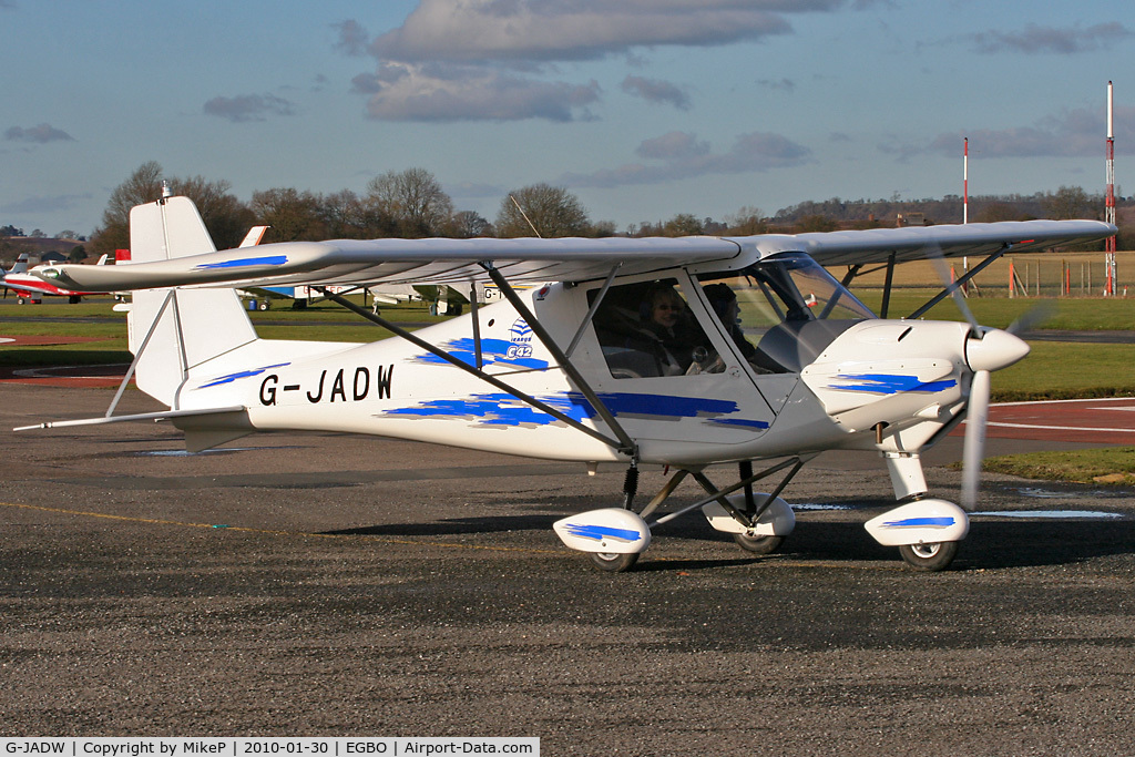 G-JADW, 2008 Comco Ikarus C42 Cyclone FB80 C/N 0810-7013, Leaving the pumps, heading for the 34 hold.