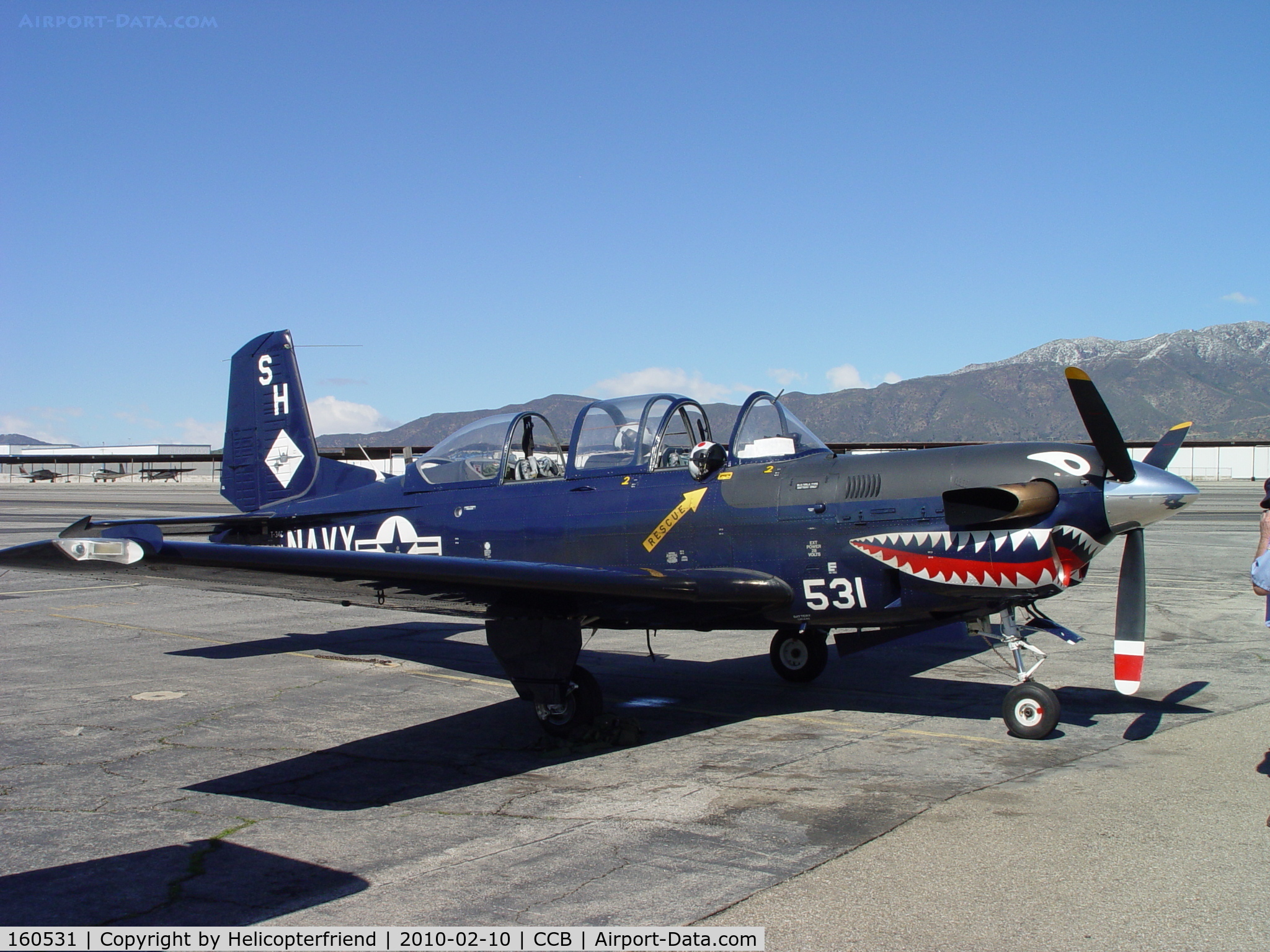 160531, Beech T-34C Turbo Mentor C/N GL-88, Originally built by Beech, operational in 1977, cost $1,000,000.00, propelled by PT6A-25 turbo prop Pratt & Whitney of Canada, 28 ft 9 in long, wing span 33 ft 5 in, empty weight 3000 lb, airspeed max 280 knots, ceiling 25,000 ft, range 600 nautical miles