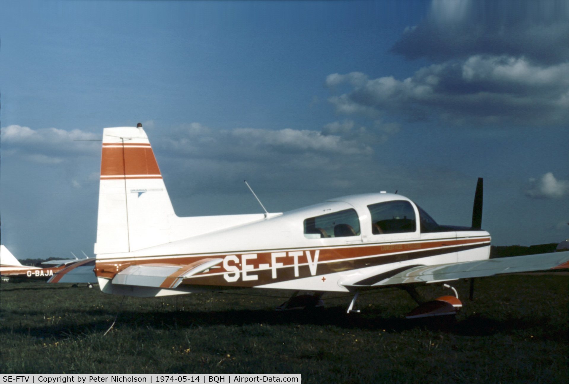 SE-FTV, 1973 American Aviation AA-5 Traveler C/N AA5-0422, AA-5 Traveller seen at Biggin Hill in May 1974.