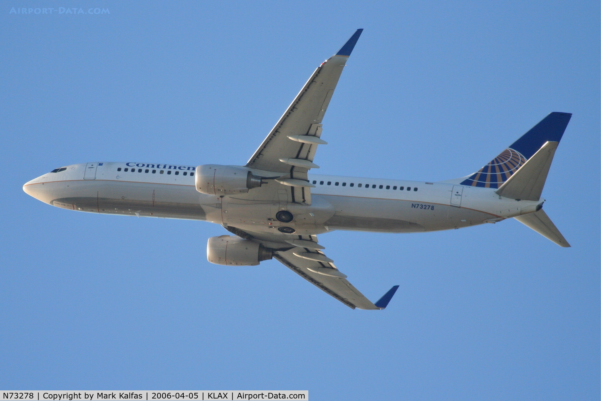 N73278, 2003 Boeing 737-824 C/N 31596, Continental Airlines Boeing 737-824, 25R departure KLAX.