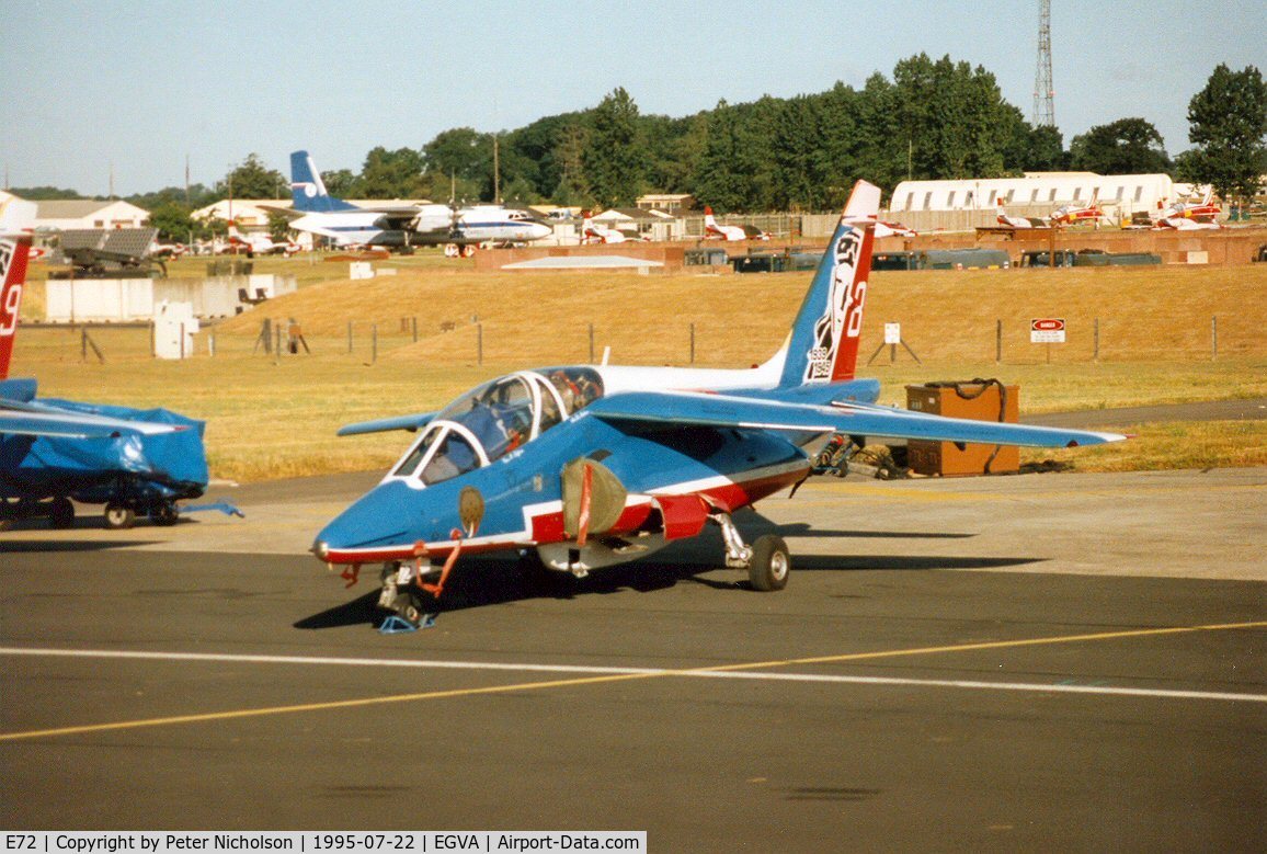 E72, Dassault-Dornier Alpha Jet E C/N E72, Patrouille de France aircraft number 8 at the 1995 Intnl Air Tattoo at RAF Fairford.