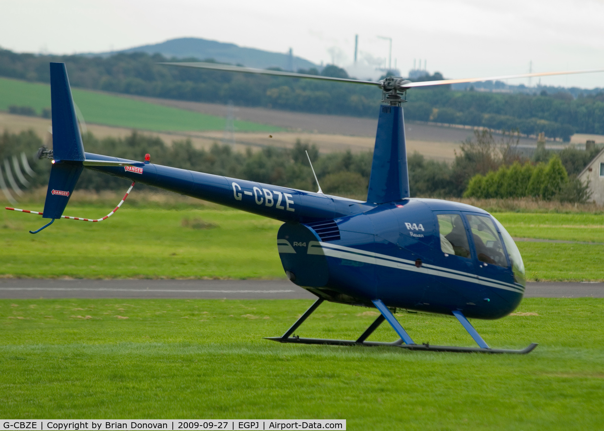 G-CBZE, 2002 Robinson R44 Clipper C/N 1276, Departing Fife Airport, Glenrothes, Scotland