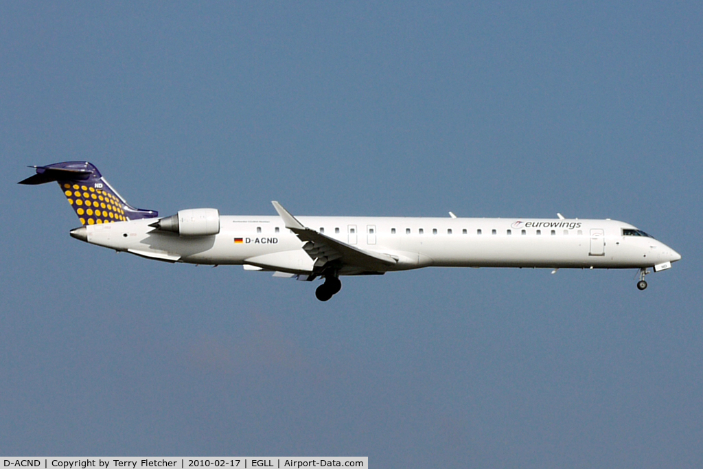D-ACND, 2009 Bombardier CRJ-701 (CL-600-2C10) Regional Jet C/N 15238, Eurowings CLRJ 900 at Heathrow