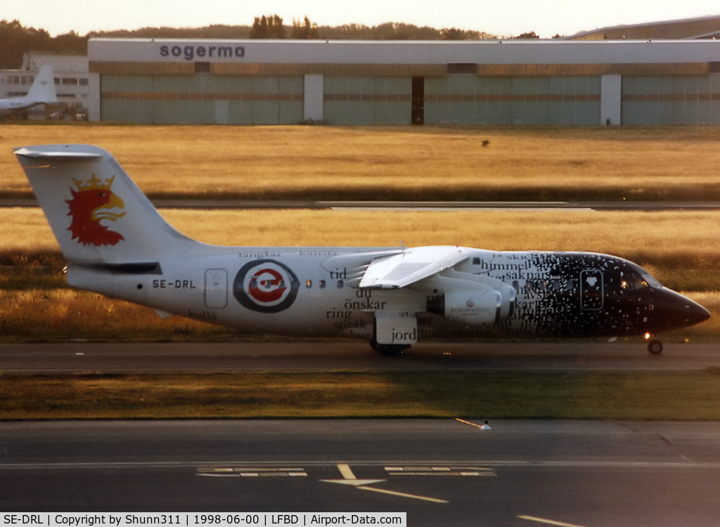 SE-DRL, 1989 British Aerospace BAe.146-200 C/N E2138, Special CM9898 flight arriving at LFBD...