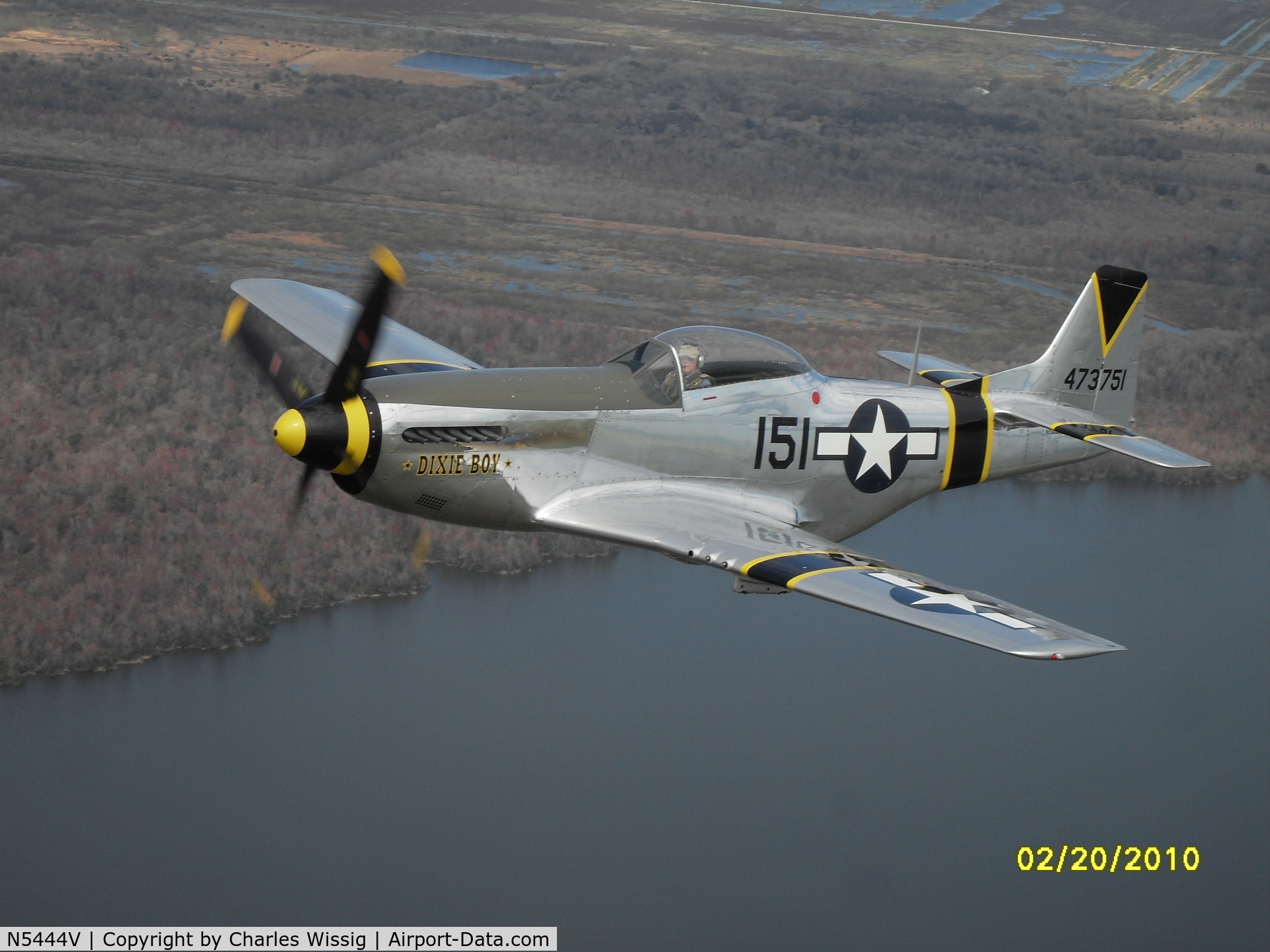 N5444V, 1944 North American F-51D-25-NA Mustang C/N 122-40291, Photo Flight over Lake Apopka Florida 2 21 2010