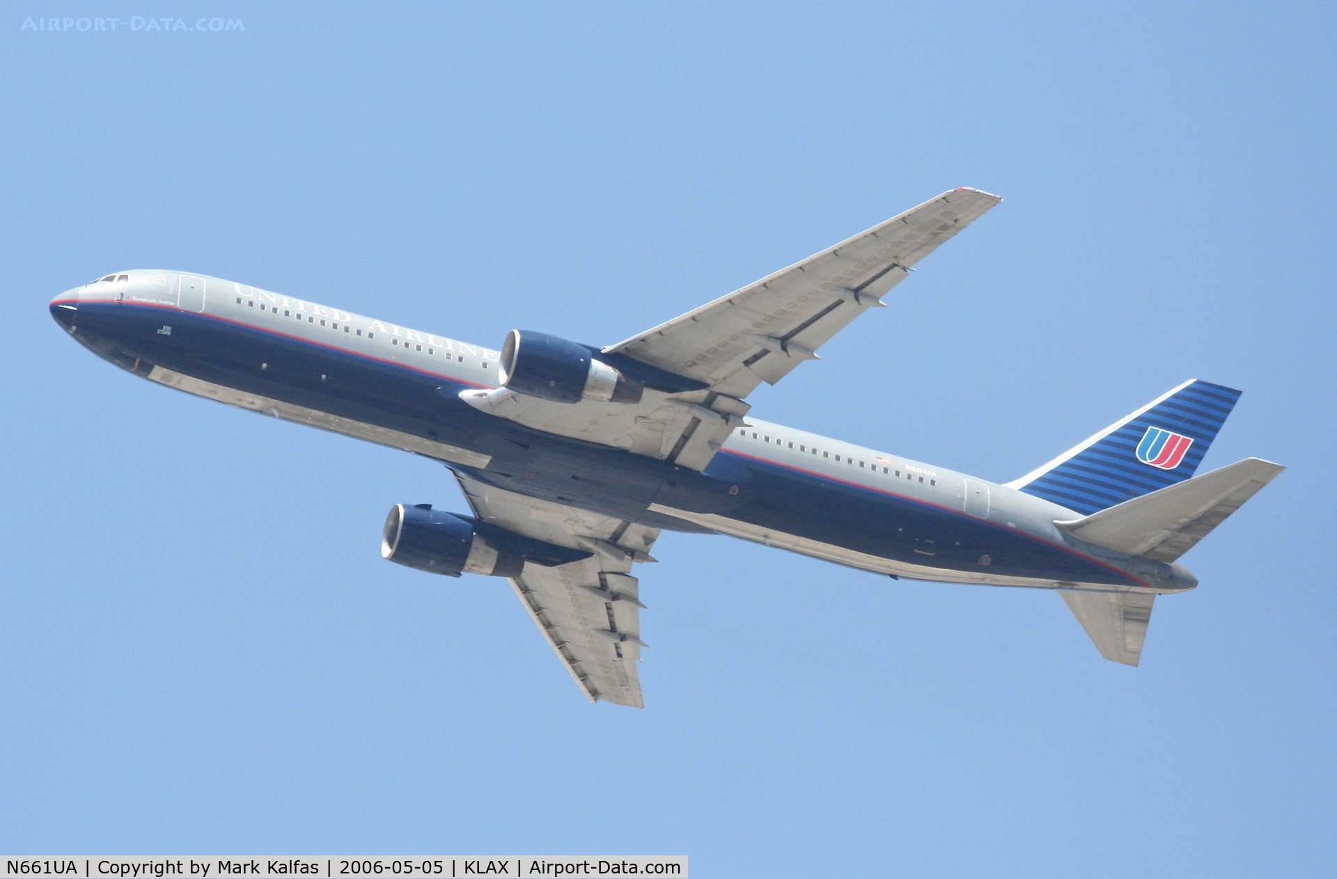 N661UA, 1993 Boeing 767-322 C/N 27158, United Airlines Boeing 767-322, N661UA 25R departure KLAX.