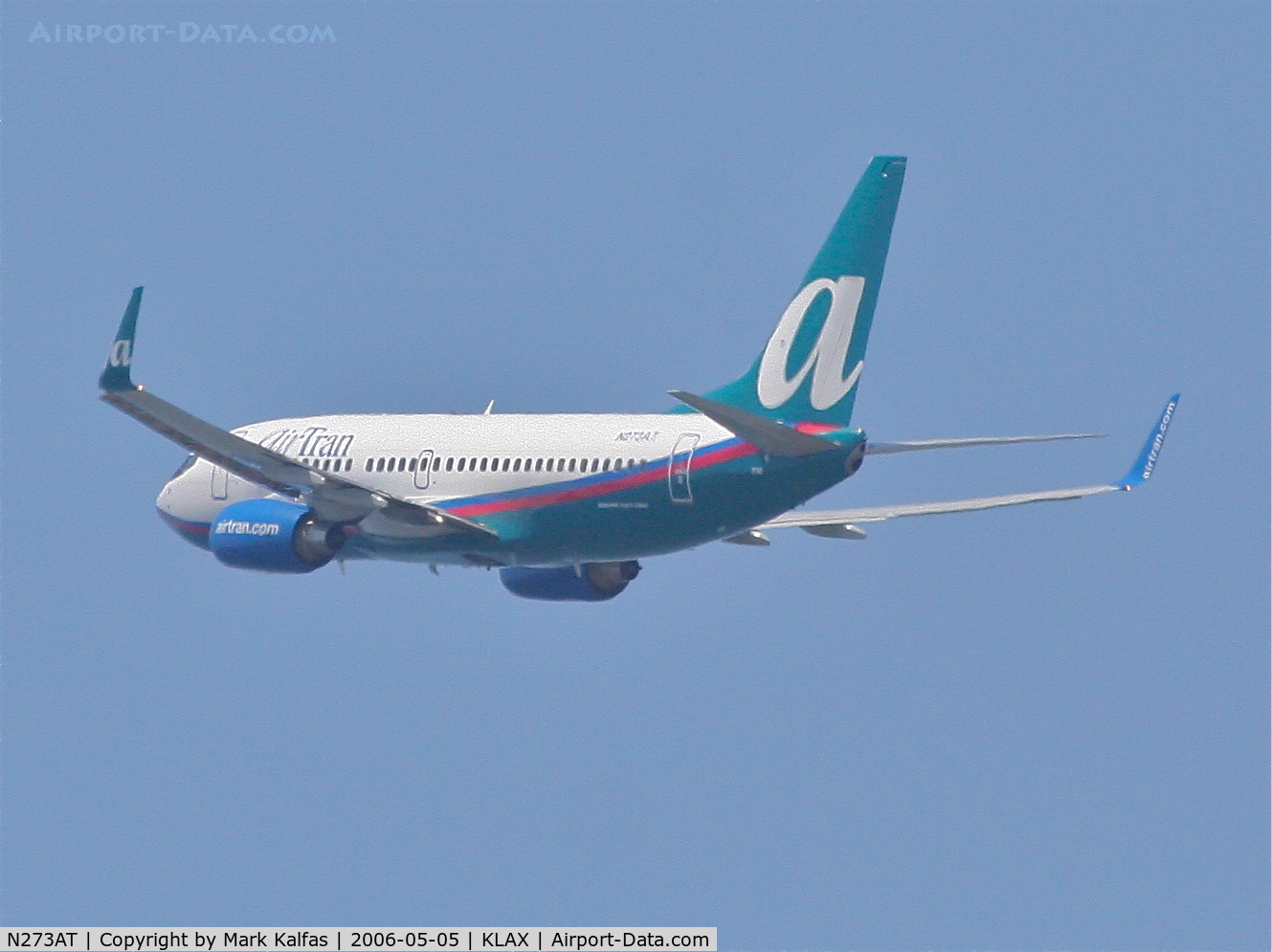 N273AT, 2005 Boeing 737-76N C/N 32662, Air Tran Boeing 737-76N, N273AT 25R departure KLAX.