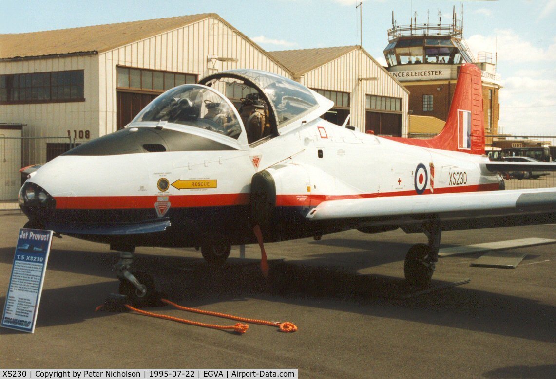 XS230, 1964 BAC 84 Jet Provost T.5P C/N PAC/W/23907, Jet Provost T.5P of Transair (UK) Ltd as displayed at the 1995 Intnl Air Tattoo at RAF Fairford.