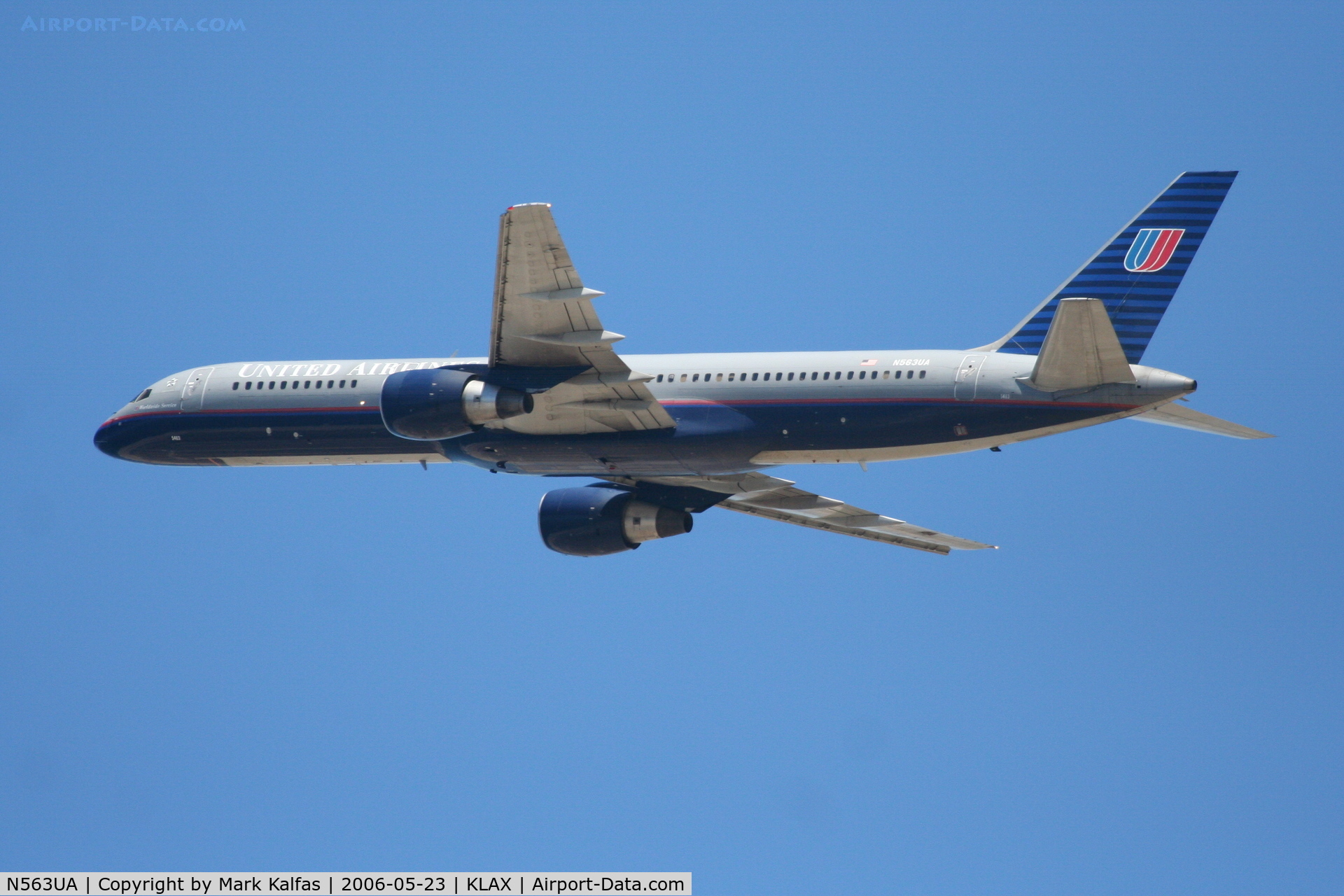 N563UA, 1992 Boeing 757-222 C/N 26665, United Airlines Boeing 757-222, N563UA 25R departure KLAX.
