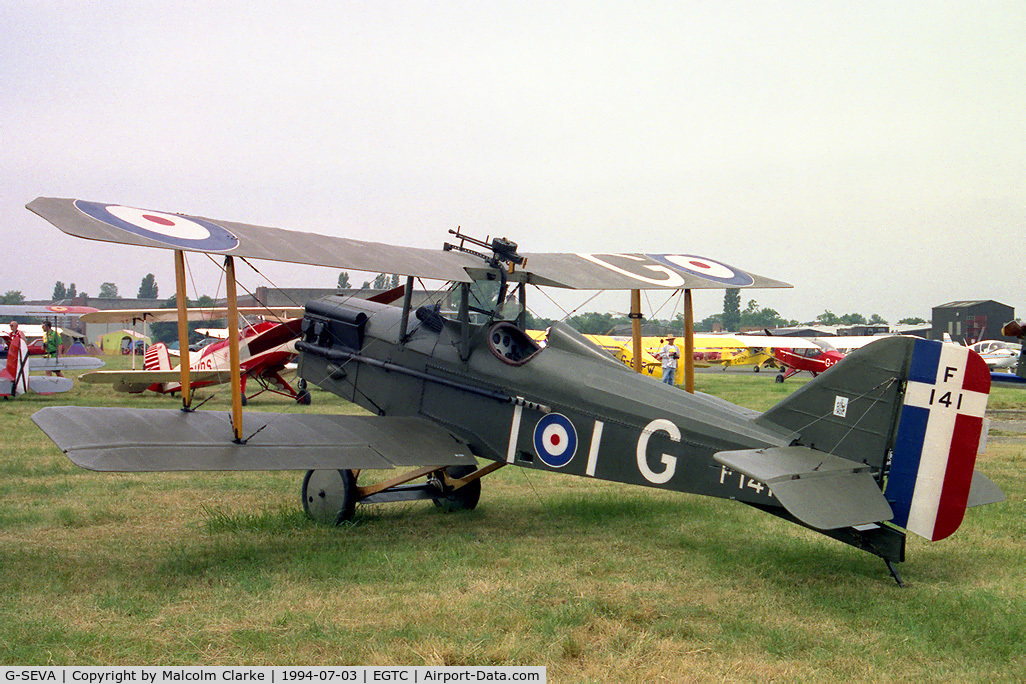 G-SEVA, 1987 Royal Aircraft Factory SE-5A Replica C/N PFA 020-10955, Royal Aircraft Factory SE-5A (Replica) at the 1994 PFA Rally, Cranfield. Painted as F141/G of the Royal Flying Corps.