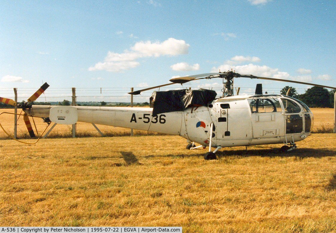 A-536, 1969 Sud SE-3160 Alouette III C/N 1536, Alouette III of 302 Squadron Royal Netherlands Air Force at the 1995 Intnl Air Tattoo at RAF Fairford.