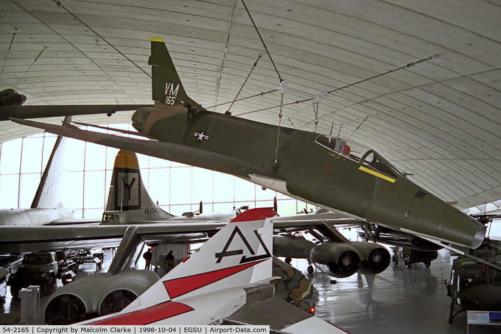 54-2165, North American F-100D Super Sabre C/N 223-45, North American F-100D Super Sabre in 1998. Restored in the original USAF colours and located in the American Air Museum at Duxford.