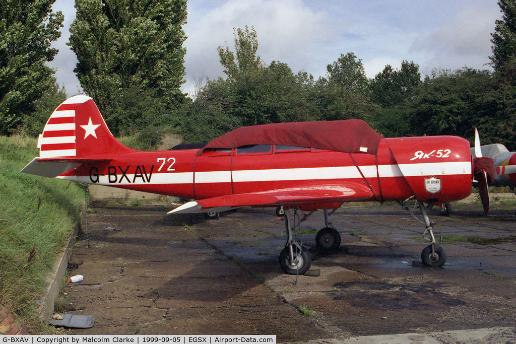 G-BXAV, 1991 Yakovlev (Aerostar) Yak-52 C/N 9111608, Aerostar Yak-52 at North Weald Airfield in 1999.