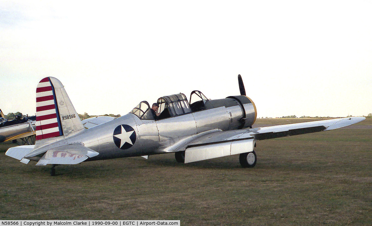 N58566, 1943 Convair BT-15 C/N 10670, Vultee BT-15 Valiant (V-54) at Cranfield Airport in 1990.