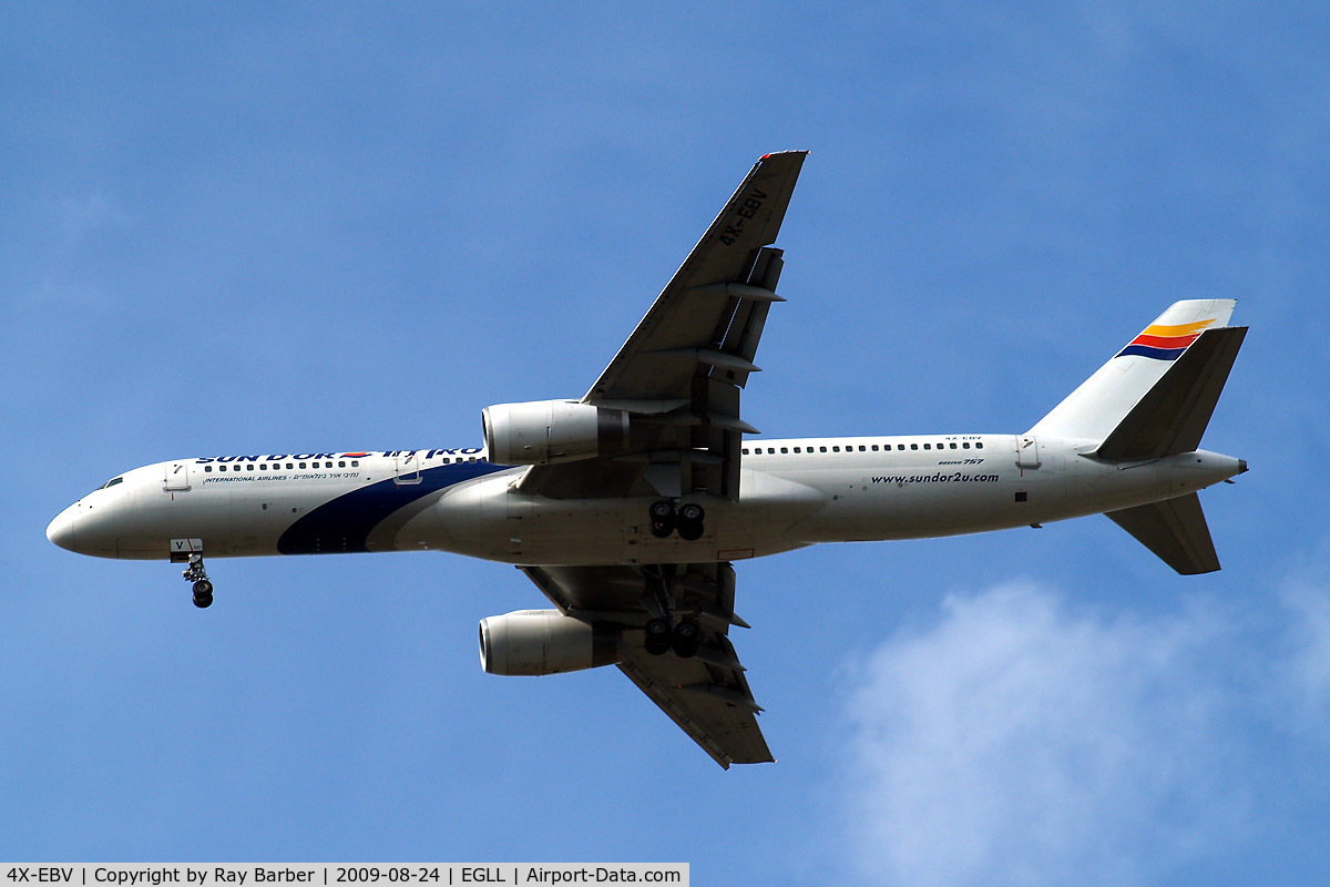 4X-EBV, 1993 Boeing 757-258 C/N 26054, Boeing 757-258 [26054] (Sun d'Or International Airlines) Home~G 24/08/2009. On Finals 27R. 