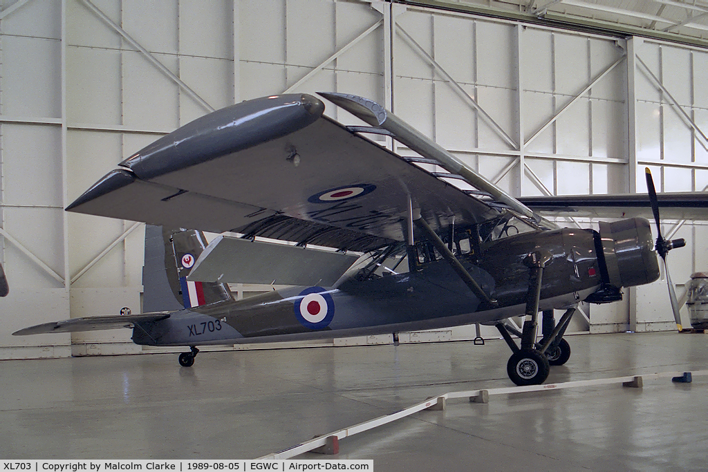 XL703, Scottish Aviation Pioneer CC.1 C/N 143, Scottish Aviation Pioneer CC1. At RAF Cosford's Aerospace Museum in 1989.