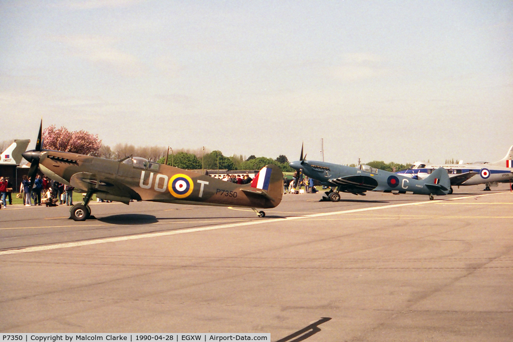 P7350, 1940 Supermarine 329 Spitfire IIa C/N CBAF.14, Supermarine 329 Spitfire Mk2A. Flown by the RAF's Battle of Britain Memorial Flight, Coningsby and seen at RAF Waddington's Photocall 1990.
