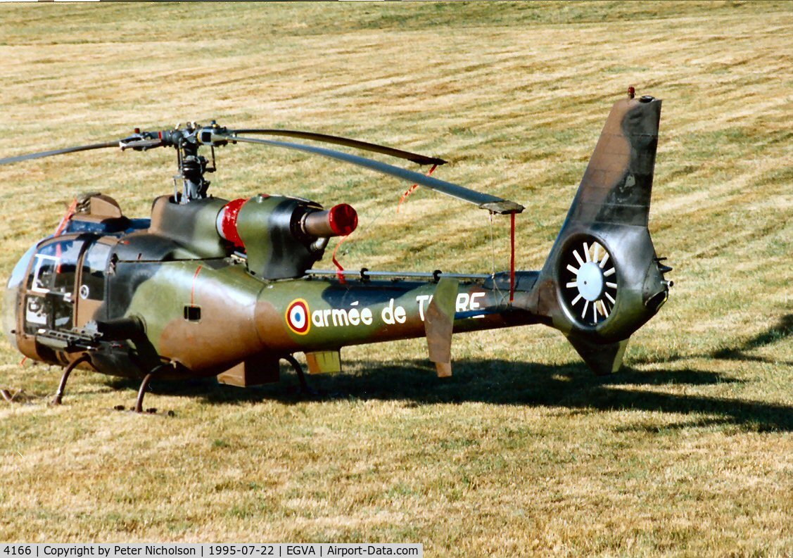 4166, Aerospatiale SA-342M Gazelle C/N 2166, SA.342M Gazelle coded CXA of French Army unit 1 RHC (Combat Helicopter Regiment) on the flight-line at the 1995 Intnl Air Tattoo at RAF Fairford.