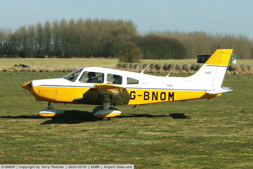 G-BNOM, 1987 Piper PA-28-161 Cherokee Warrior II C/N 2816024, Piper in from Blackpool - One of the many aircraft at Breighton on a fine Spring morning